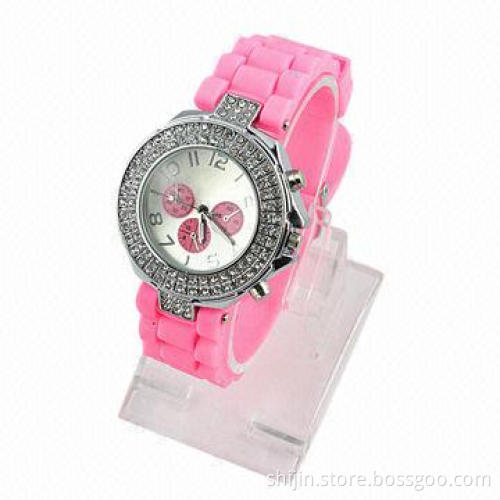 Popular Jelly Silicone Quartz Pink Watch for Ladies